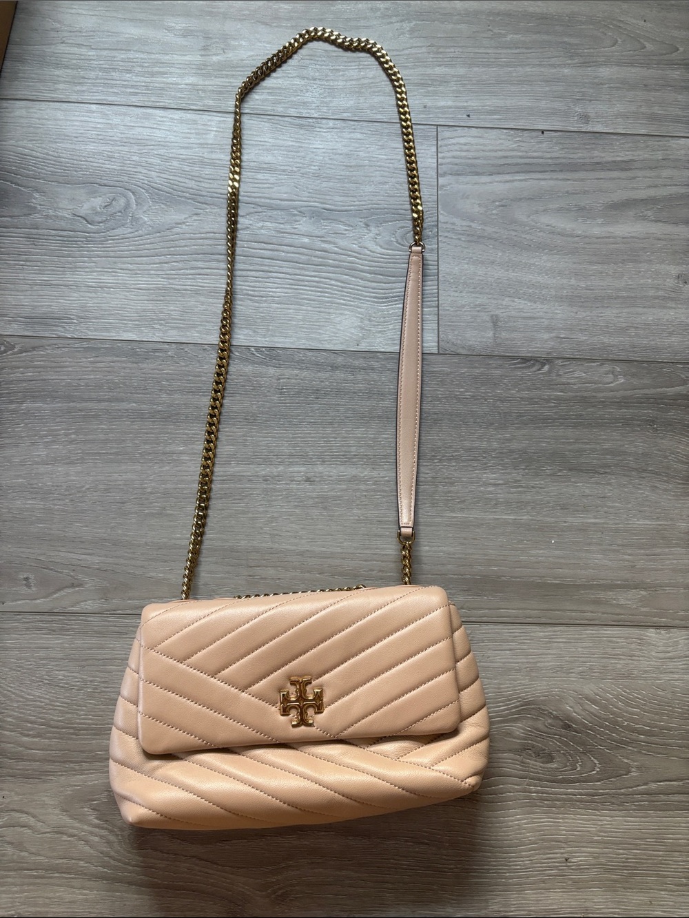 Tory Burch Blush Pink Quilted Shoulder Bag with Gold Chain